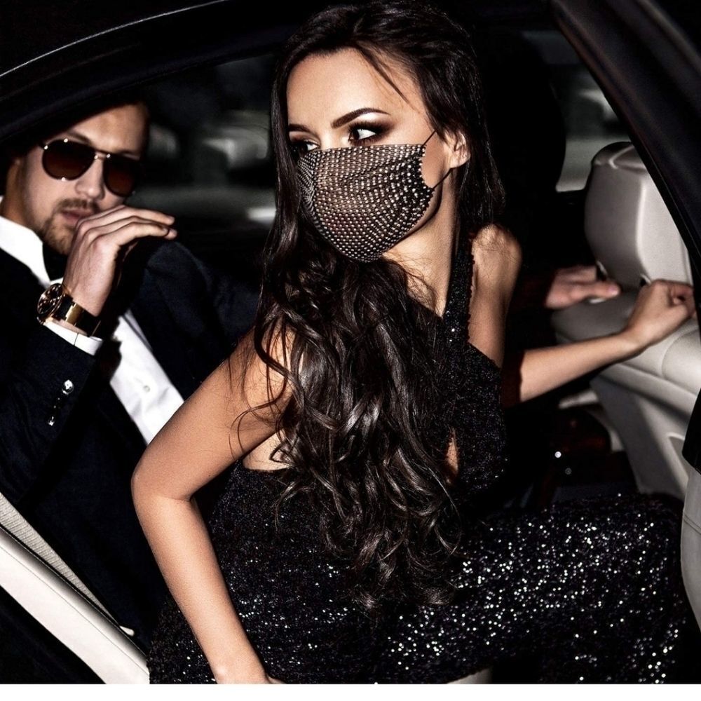 BLACK Rhinestone face Mask - Picture 2 of 3